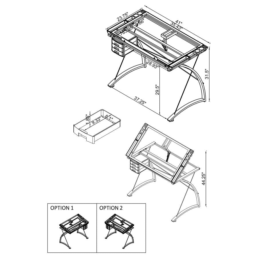 Melo 41-inch Glass Top Drafting Table with Storage Silver-zoom-12