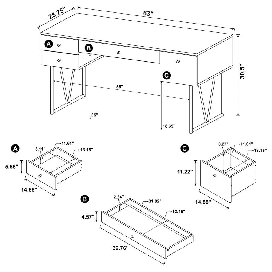 Analiese 63-inch 4-drawer Writing Desk Rustic Nutmeg-12