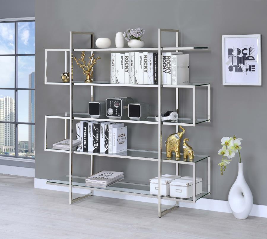 Elmer 63-inch 5-shelf Bookshelf Clear and Chrome-zoom-2