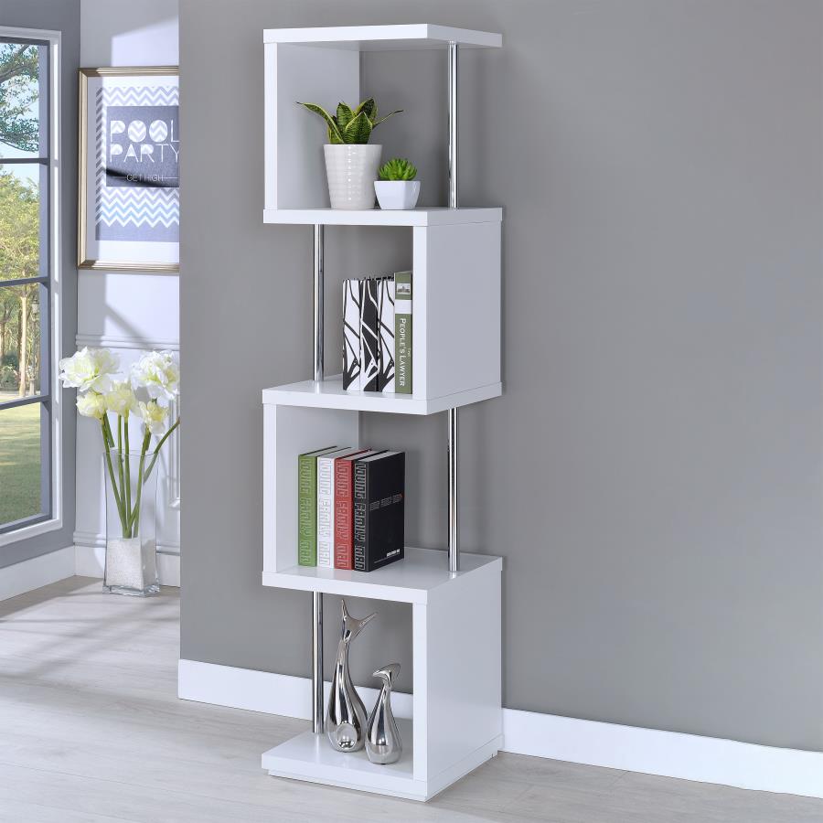 Baxter 67-inch 4-shelf Bookshelf White and Chrome-2