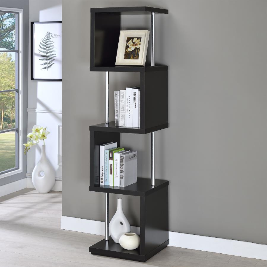 Baxter 67-inch 4-shelf Bookshelf Black and Chrome-2