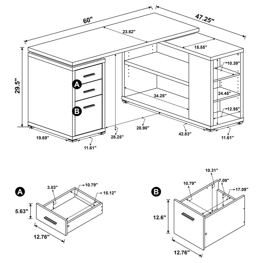 Yvette 60-inch 3-drawer L-Shape Computer Desk Grey Driftwood-13