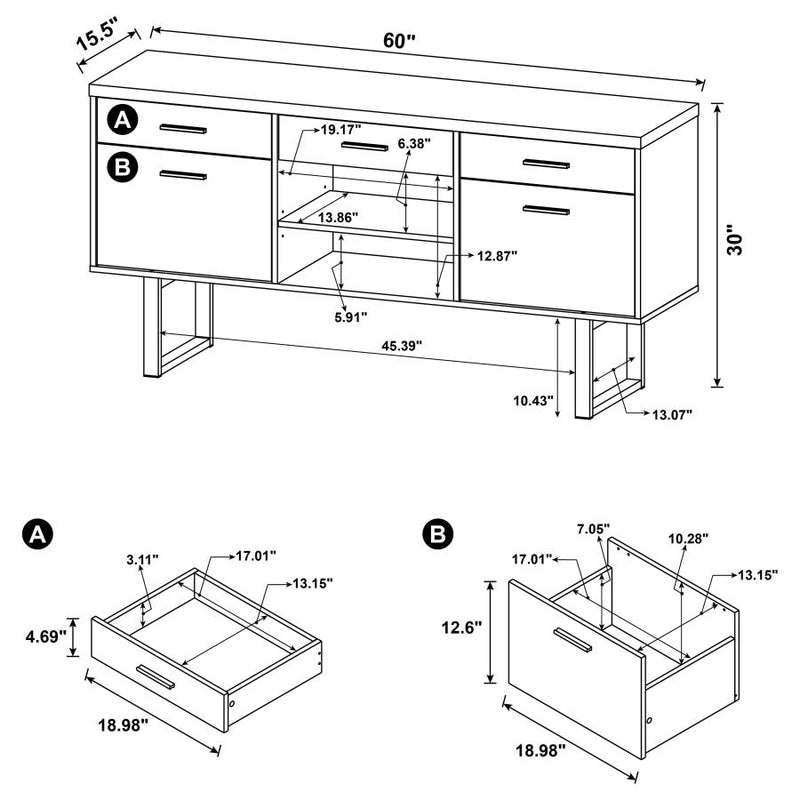 Lawtey 5-drawer Home Office Storage Credenza Cappuccino-zoom-