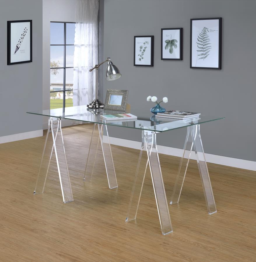 Amaturo 59-inch Glass Top Acrylic Writing Desk Clear-2