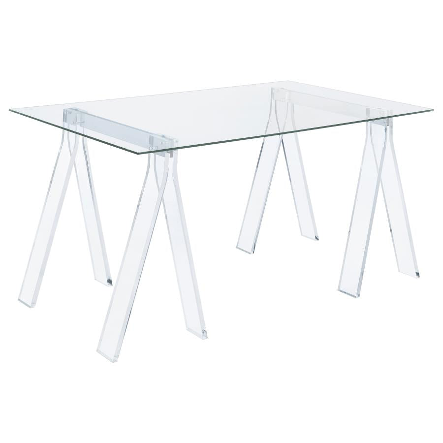 Amaturo 59-inch Glass Top Acrylic Writing Desk Clear-zoom-1