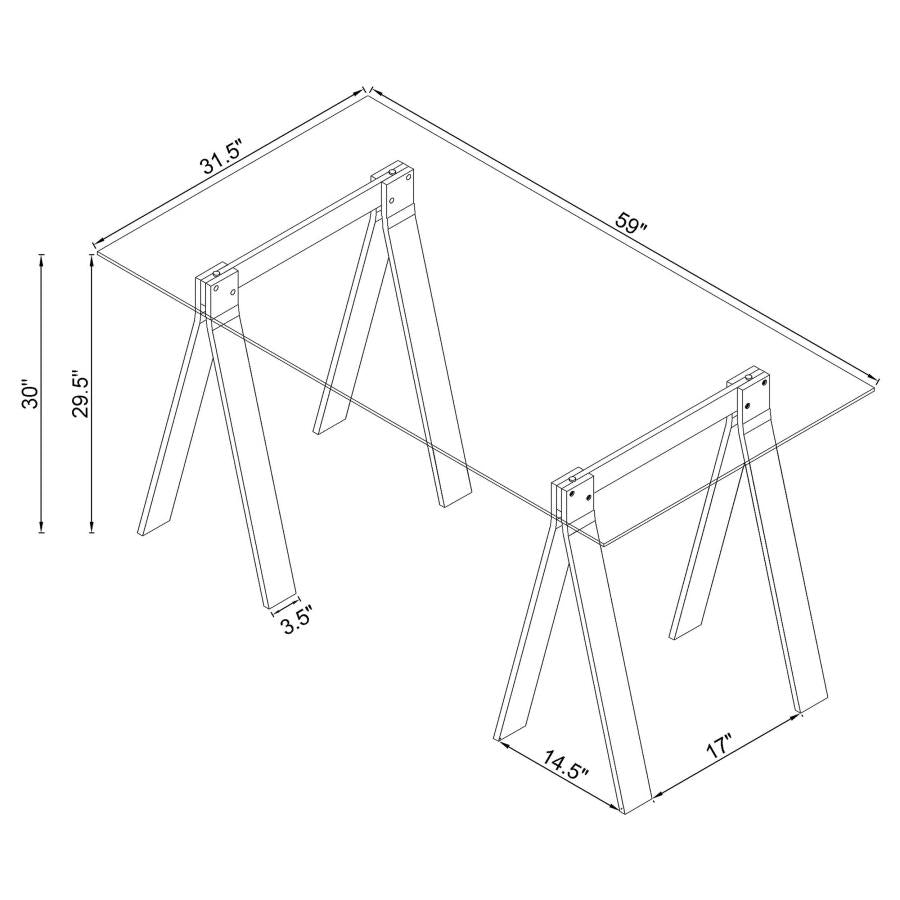 Amaturo 59-inch Glass Top Acrylic Writing Desk Clear-5