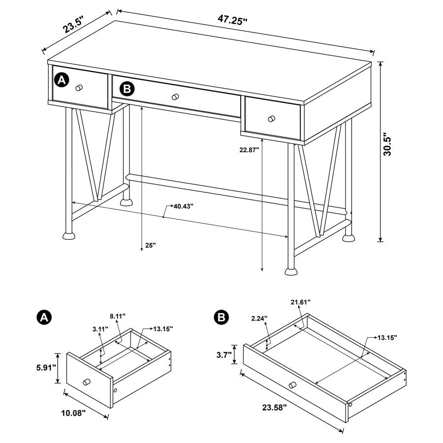 Analiese 47-inch 3-drawer Writing Desk Rustic Nutmeg-zoom-8
