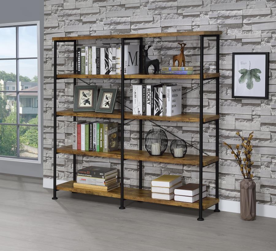 Analiese 63-inch 4-shelf Double Bookshelf Rustic Nutmeg-zoom-2