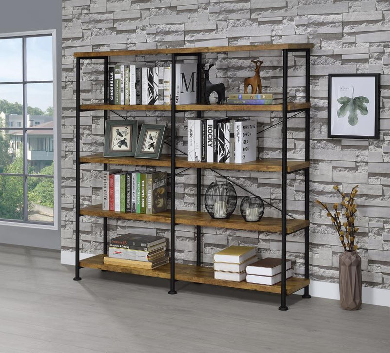 Analiese 63-inch 4-shelf Double Bookshelf Rustic Nutmeg-zoom-