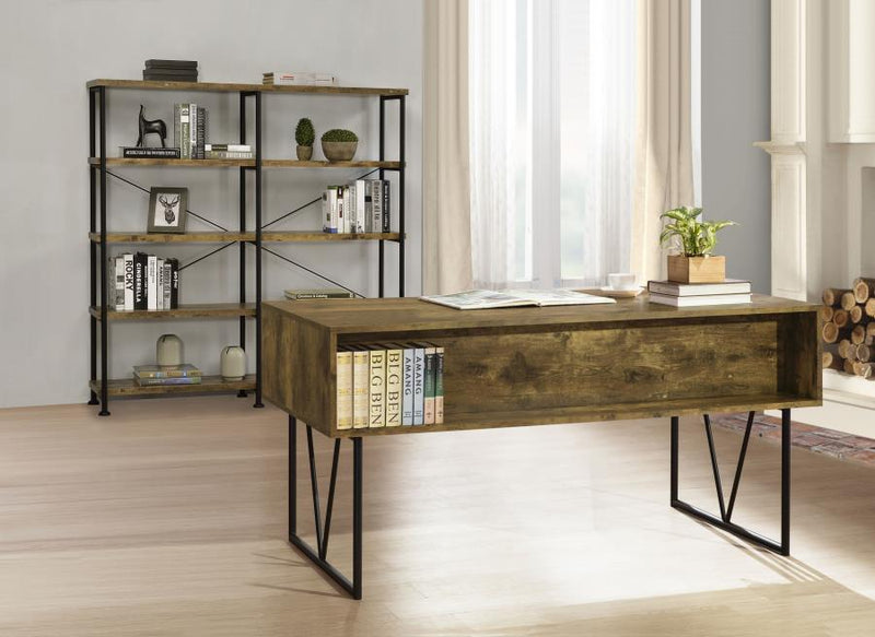 Analiese 63-inch 4-shelf Double Bookshelf Rustic Nutmeg-zoom-