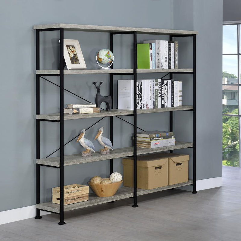 Analiese 63-inch 4-shelf Double Bookshelf Grey Driftwood-zoom-