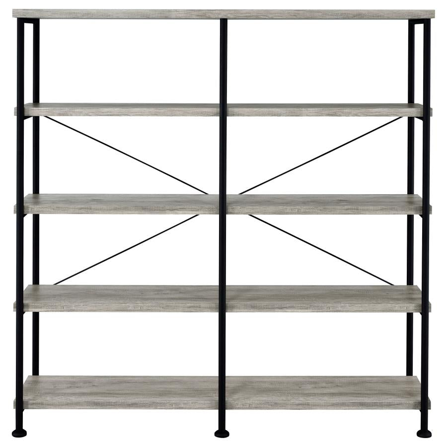 Analiese 63-inch 4-shelf Double Bookshelf Grey Driftwood-zoom-3