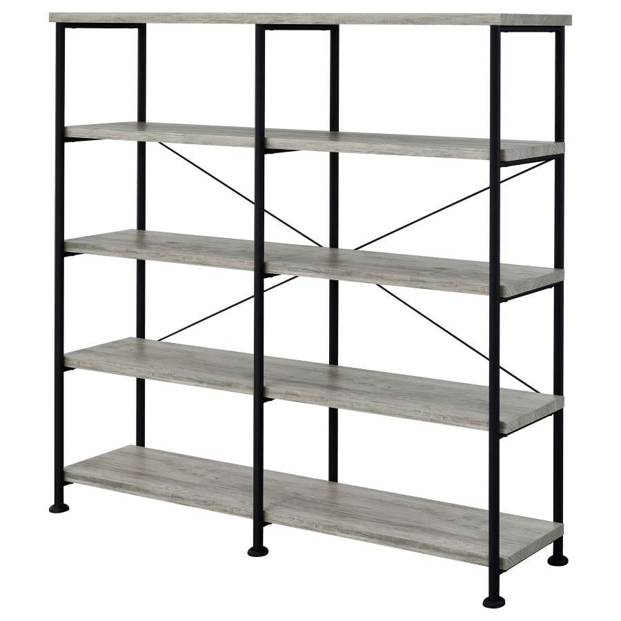 Analiese 63-inch 4-shelf Double Bookshelf Grey Driftwood-4
