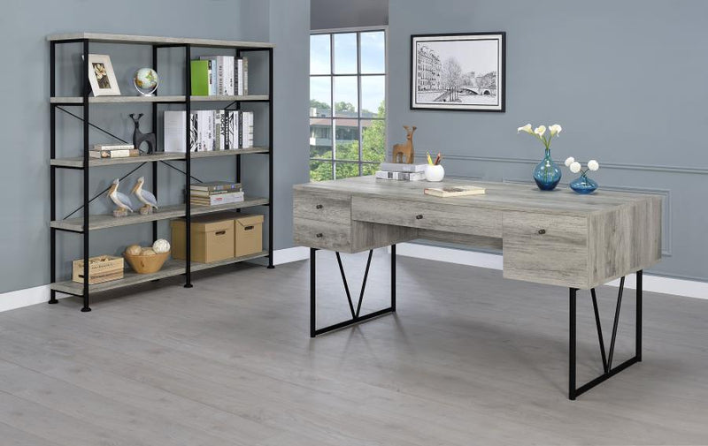 Analiese 63-inch 4-shelf Double Bookshelf Grey Driftwood-zoom-