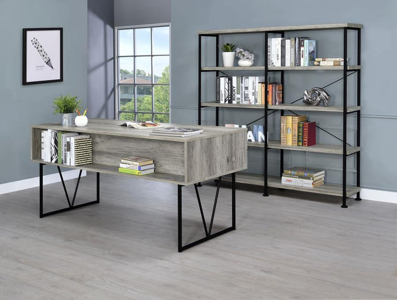 Analiese 63-inch 4-shelf Double Bookshelf Grey Driftwood-zoom-