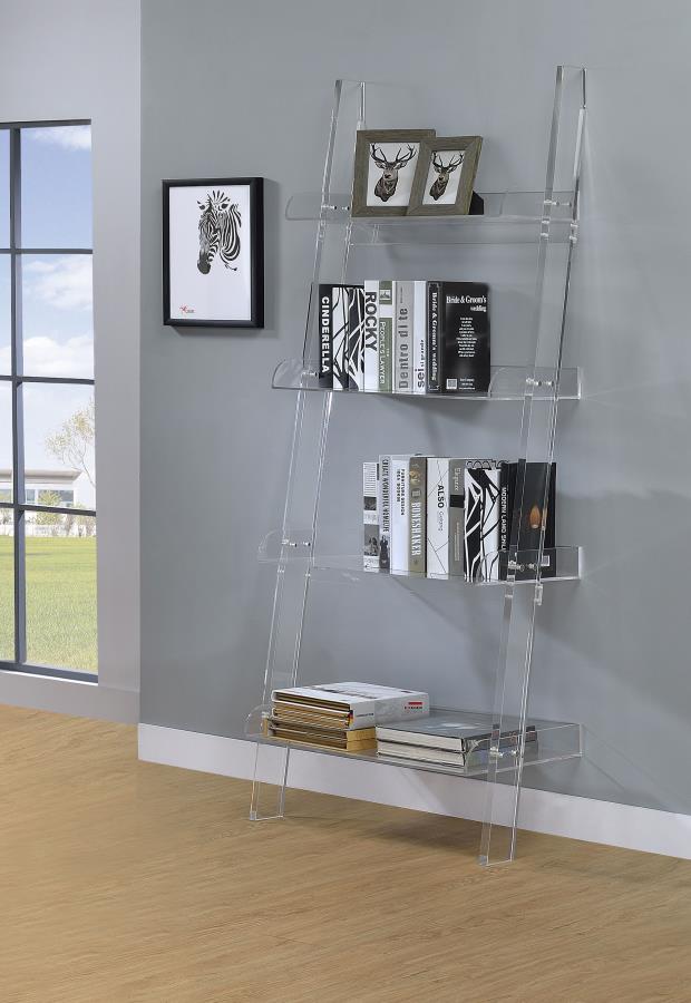 Amaturo 72-inch 4-shelf Acrylic Ladder Bookshelf Clear-2