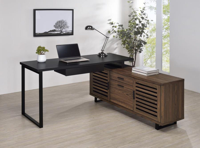 Maddox 60-inch L-Shape Office Computer Desk Black and Walnut-zoom-