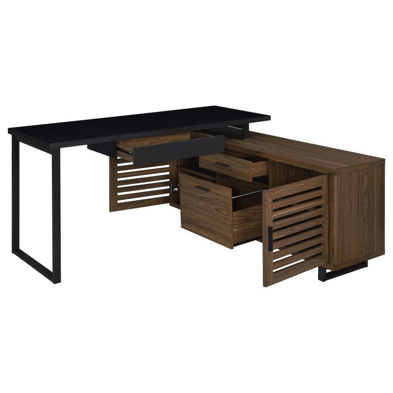 Maddox 60-inch L-Shape Office Computer Desk Black and Walnut-zoom-
