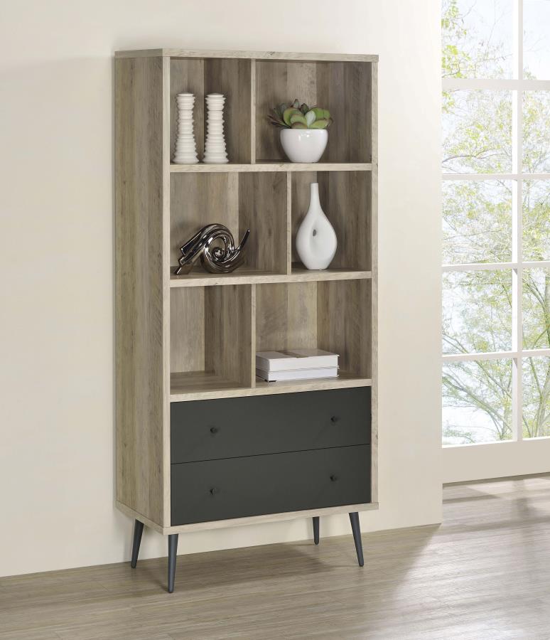 Maeve 70-inch 3-shelf Bookcase with Drawers Distressed Pine-zoom-