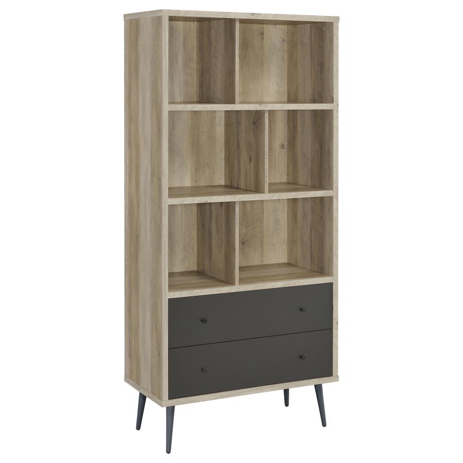 Maeve 70-inch 3-shelf Bookcase with Drawers Distressed Pine-1