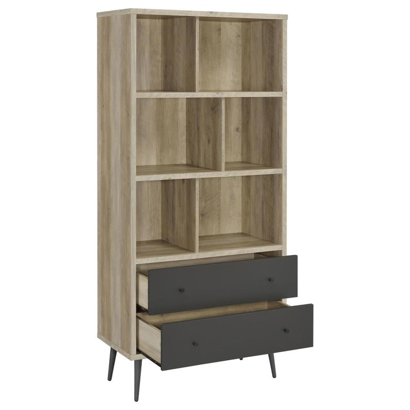 Maeve 70-inch 3-shelf Bookcase with Drawers Distressed Pine-zoom-