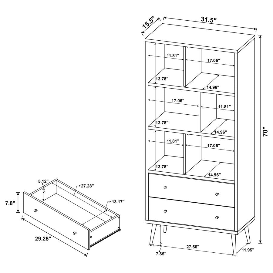 Maeve 70-inch 3-shelf Bookcase with Drawers Distressed Pine-zoom-14
