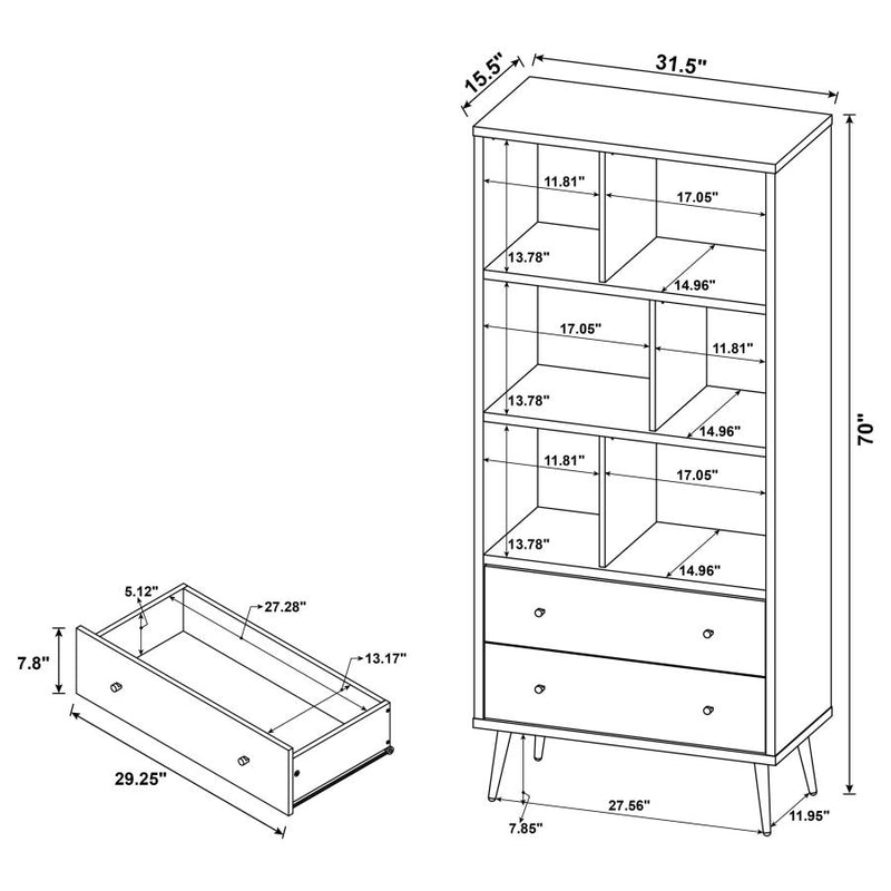 Maeve 70-inch 3-shelf Bookcase with Drawers Distressed Pine-zoom-