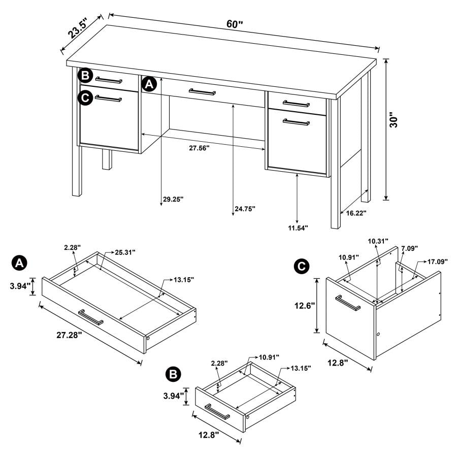 Samson 60-inch 4-drawer Office Computer Desk Weathered Oak-zoom-11