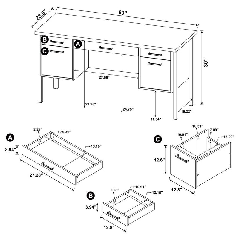 Samson 60-inch 4-drawer Office Computer Desk Weathered Oak-zoom-