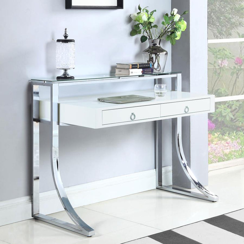Gemma 48-inch 2-drawer Writing Desk White High Gloss-zoom-