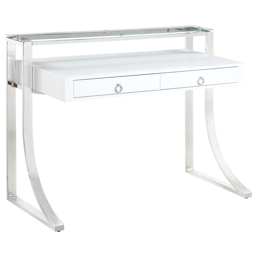Gemma 48-inch 2-drawer Writing Desk White High Gloss-zoom-1