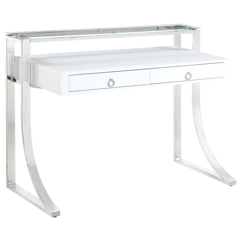 Gemma 48-inch 2-drawer Writing Desk White High Gloss-zoom-