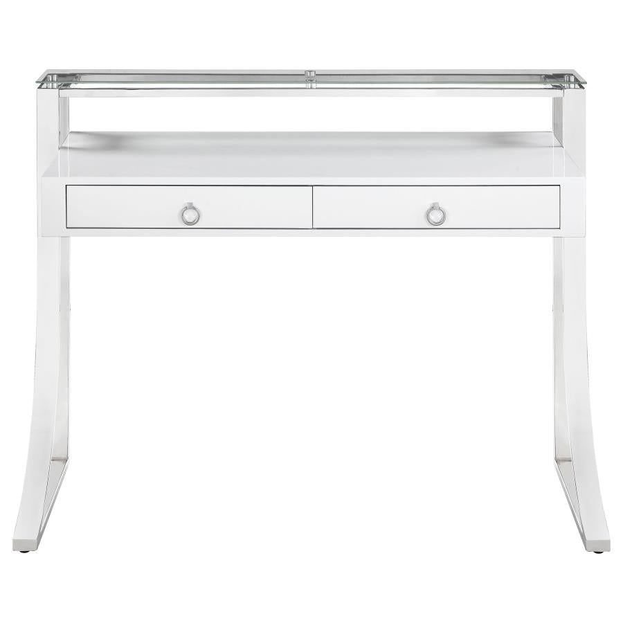 Gemma 48-inch 2-drawer Writing Desk White High Gloss-3