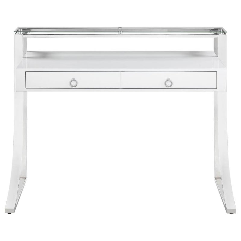 Gemma 48-inch 2-drawer Writing Desk White High Gloss-zoom-