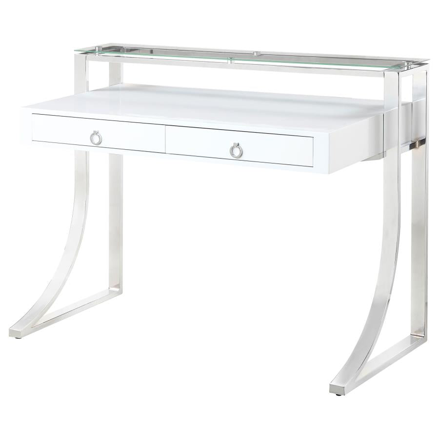 Gemma 48-inch 2-drawer Writing Desk White High Gloss-zoom-4