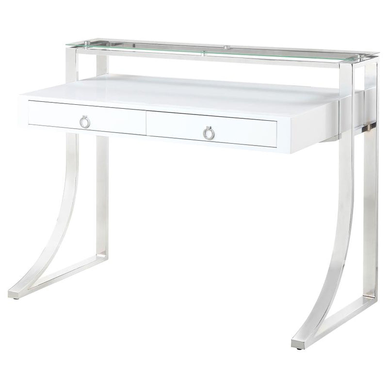 Gemma 48-inch 2-drawer Writing Desk White High Gloss-zoom-