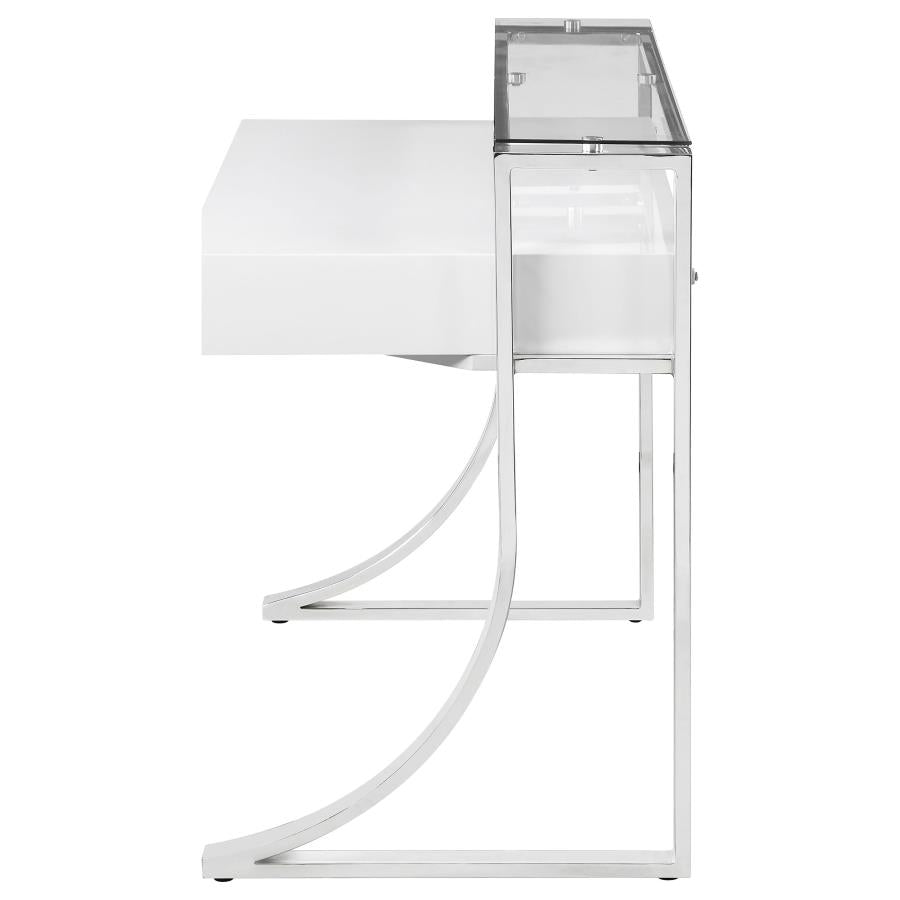 Gemma 48-inch 2-drawer Writing Desk White High Gloss-zoom-5
