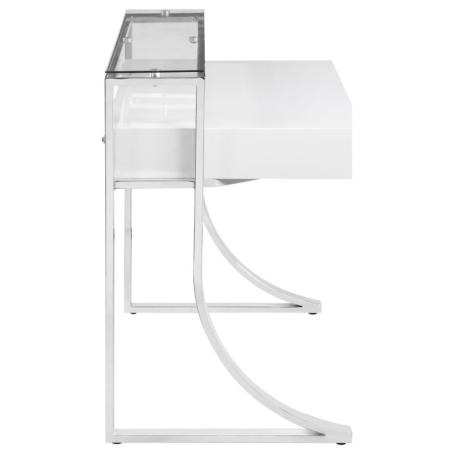 Gemma 48-inch 2-drawer Writing Desk White High Gloss-zoom-9