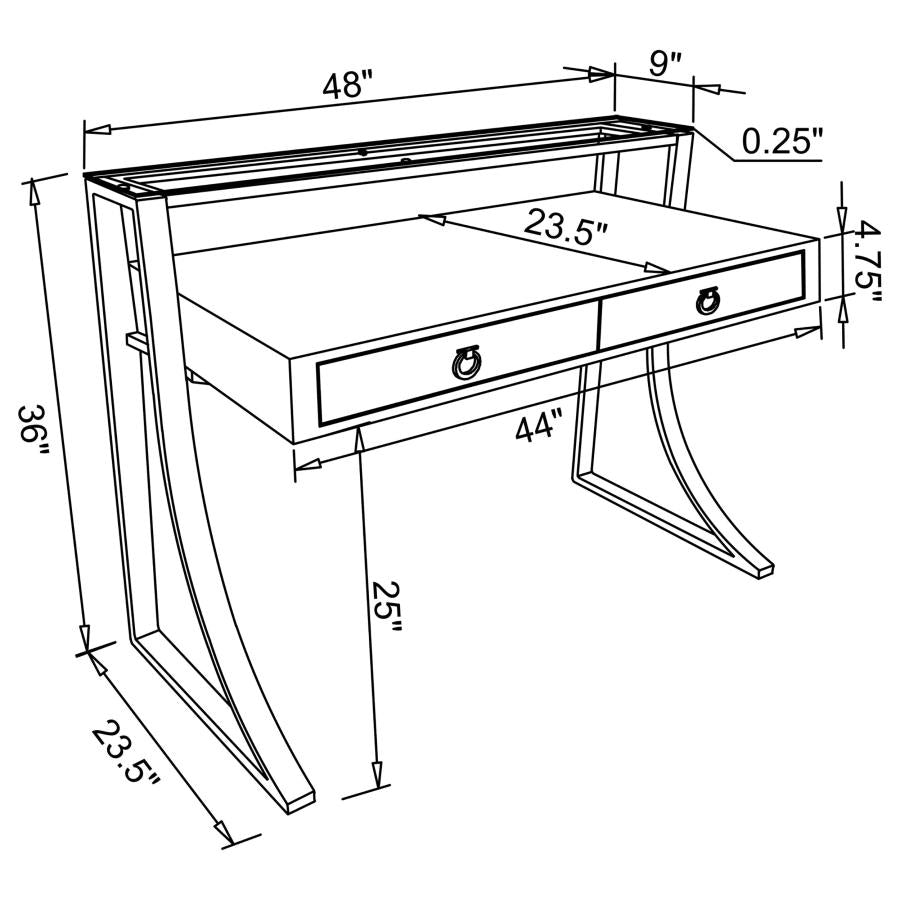 Gemma 48-inch 2-drawer Writing Desk White High Gloss-zoom-11