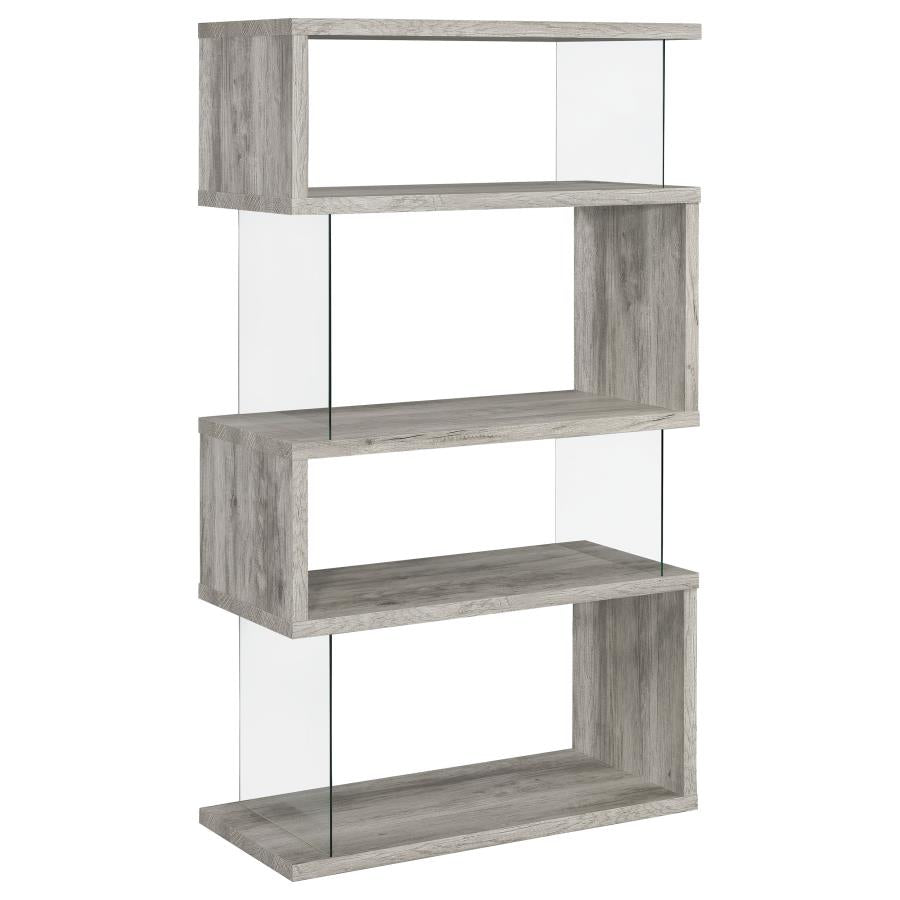 Emelle 63-inch 4-shelf Glass Panel Bookshelf Grey Driftwood-zoom-1