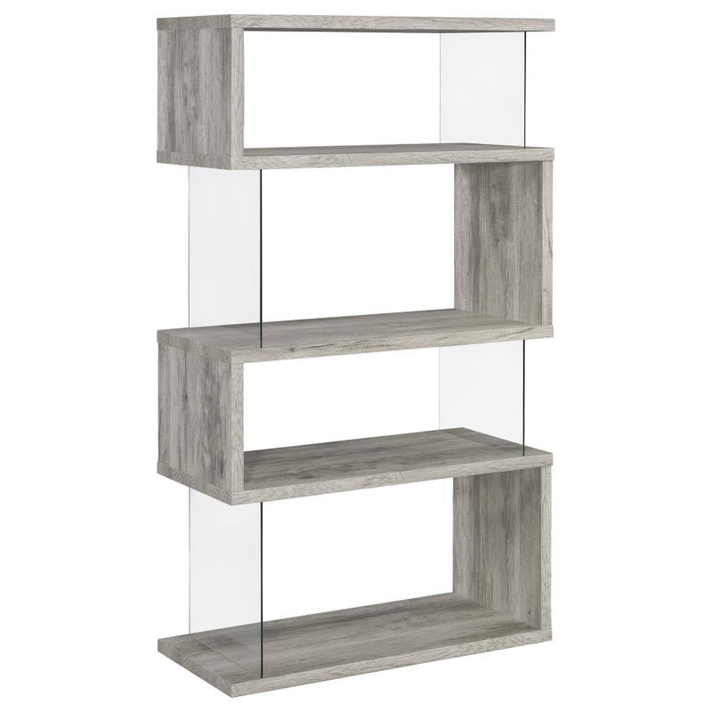 Emelle 63-inch 4-shelf Glass Panel Bookshelf Grey Driftwood-zoom-