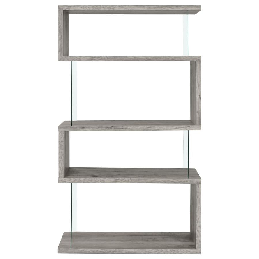 Emelle 63-inch 4-shelf Glass Panel Bookshelf Grey Driftwood-zoom-3