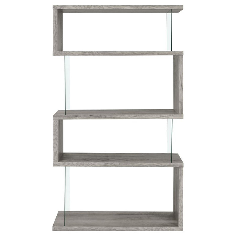 Emelle 63-inch 4-shelf Glass Panel Bookshelf Grey Driftwood-zoom-