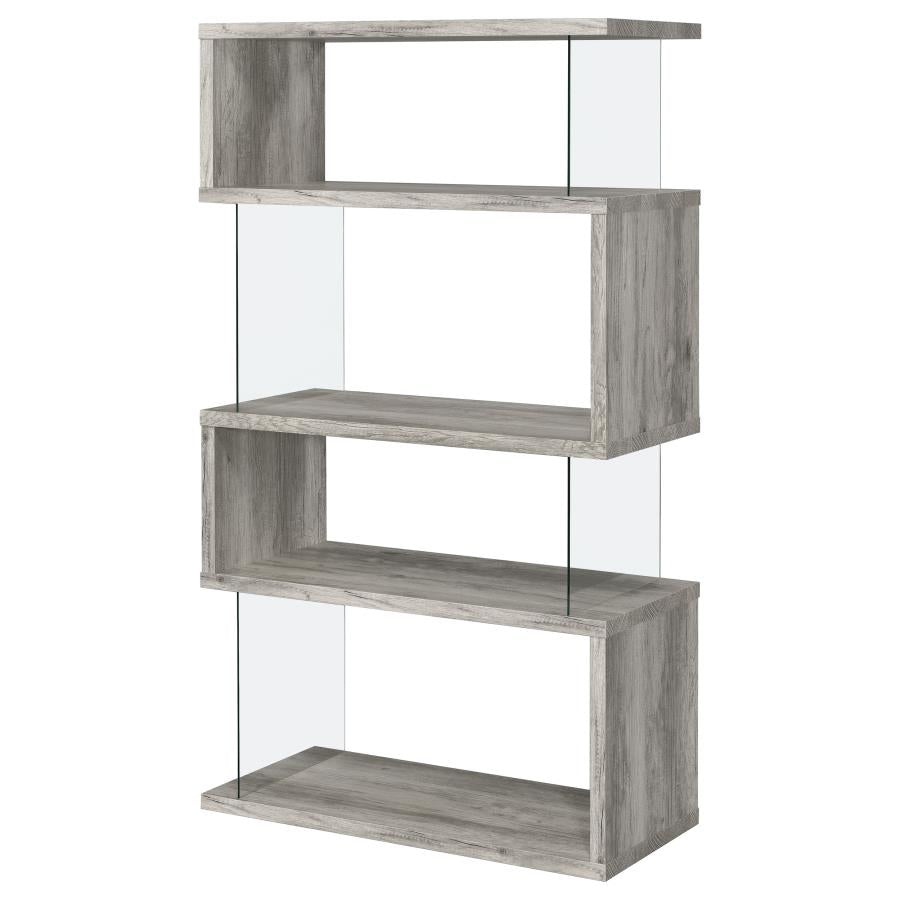 Emelle 63-inch 4-shelf Glass Panel Bookshelf Grey Driftwood-zoom-4