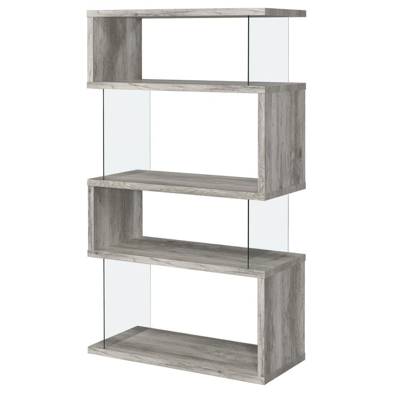 Emelle 63-inch 4-shelf Glass Panel Bookshelf Grey Driftwood-zoom-
