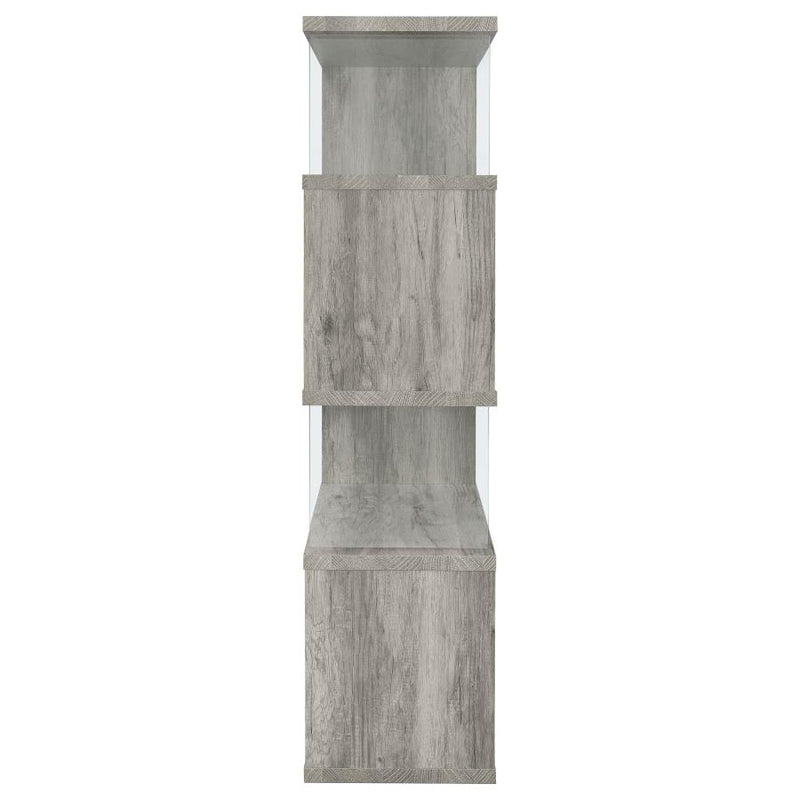 Emelle 63-inch 4-shelf Glass Panel Bookshelf Grey Driftwood-zoom-
