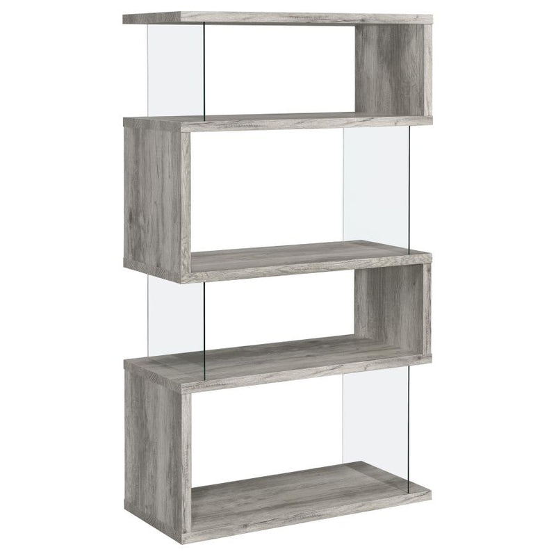 Emelle 63-inch 4-shelf Glass Panel Bookshelf Grey Driftwood-zoom-
