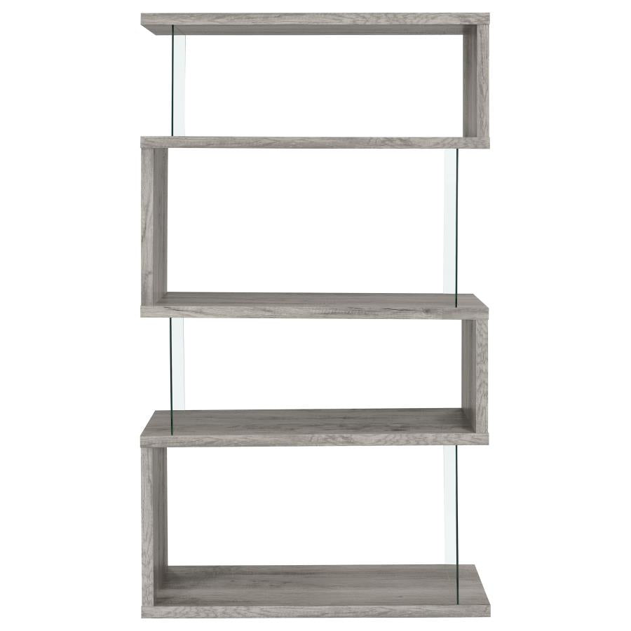 Emelle 63-inch 4-shelf Glass Panel Bookshelf Grey Driftwood-zoom-7