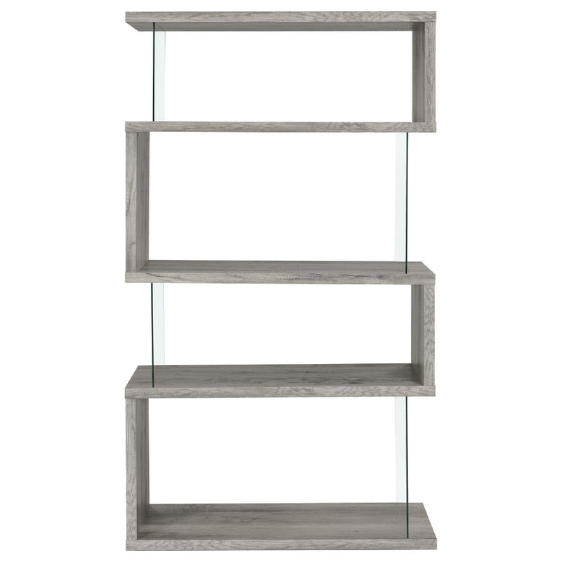 Emelle 63-inch 4-shelf Glass Panel Bookshelf Grey Driftwood-zoom-