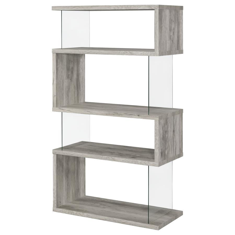 Emelle 63-inch 4-shelf Glass Panel Bookshelf Grey Driftwood-zoom-8